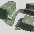 Green Fabric Covered Square Shaped Decorative Ornament Set With Textured Surface 3d model