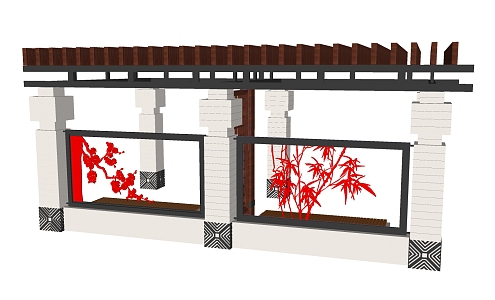 New Chinese Style Corridor Frame Paper-cut 3d model