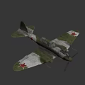 Vintage Green Fighter Aircraft With Weathered Body And Red Star Insignia On Wings