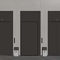 Modern Brown and Gray Elevator Doors with Light Colored Walls and Trash Bins 3d model