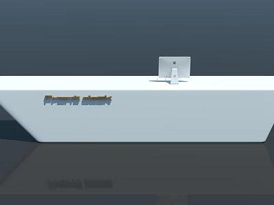 Modern Office Reception Desk With White Surface And Computer Monitor 3d model