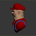 Man Wearing Red Hat With White M Logo Red Shirt Blue Overalls And Large Mustache