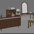Wooden Dressing Table With Mirror Chair Drawers Table Lamp And Decorative Items