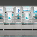 Modern White Layered Display Shelves for Skincare Products with Glass Doors and Drawer Storage