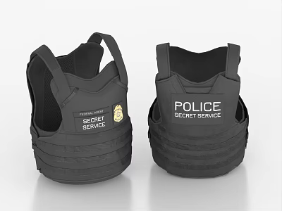 Black Tactical Police Secret Service Protective Vest with Official Badge Design 3d model