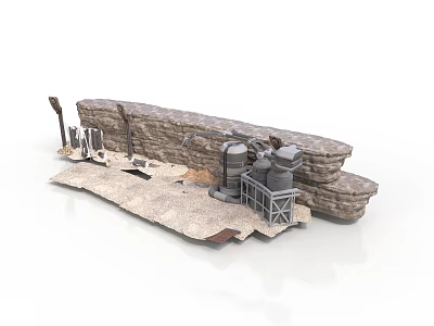 Detailed 3D Model Industrial Scene With Stone Wall Metal Structures And Pipes 3d model