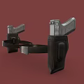 Vintage Leather Holsters With Silver Pistols On Red Background