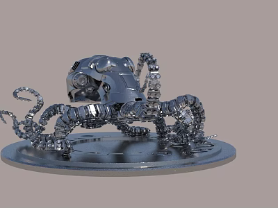Mechanical Octopus Sculpture Made Of Metal Parts On Circular Base 3d model