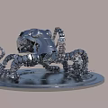 Mechanical Octopus Sculpture Made Of Metal Parts On Circular Base