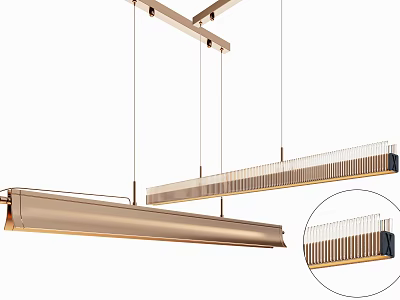 Modern Linear Pendant Light With Metal Frame And Glass Stripes For Interior Design 3d model