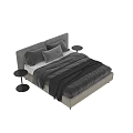 Modern Double Bed With Upholstered Headboard Soft Pillows Throw Blanket And Side Nightstand 3d model