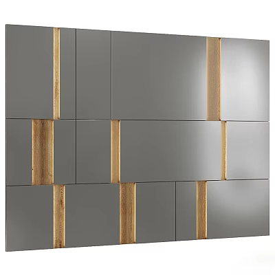 Modern Accent Wall Design With Gray Panels And Wooden Decorative Strips For Contemporary Interiors 3d model