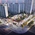 Modern Commercial Street Featuring Pedestrian Zone Shops And Surrounding High Rise Buildings