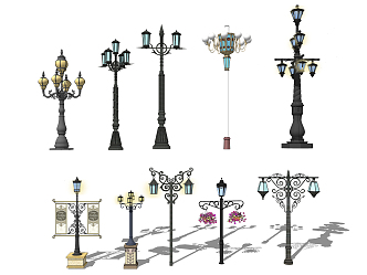 European street lamp landscape lamp combination 3d model