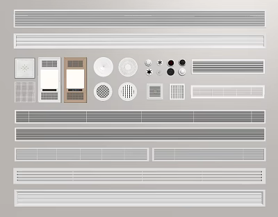 Air Conditioner Fan Components Including Grilles Panels And Different Shape Vent Covers 3d model