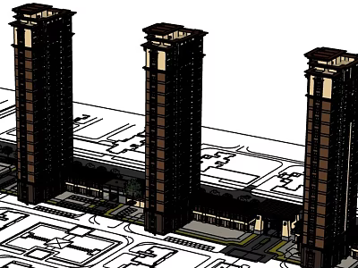 Modern High Rise Buildings With Brown Beige Facade And Urban Layout Design 3d model