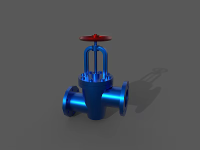 High Quality Blue Industrial Valve Equipment With Red Handle And Flange Connections For Industrial Systems 3d model