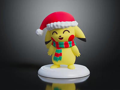 Yellow Plush Doll Wearing Red Santa Hat And Green Red Scarf On White Base 3d model