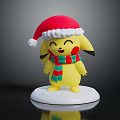 Yellow Plush Doll Wearing Red Santa Hat And Green Red Scarf On White Base