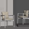 Modern Designer Dining Chairs With Black Frames And Beige Cushions 3d model