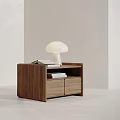 Modern Minimalist Walnut Wood Bedside Tables With Drawers Green Plant White Lamp And Books