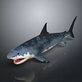 Realistic Shark 3D Model With Open Mouth Sharp Teeth Blue Gray Patterns On Dark Background 3d model