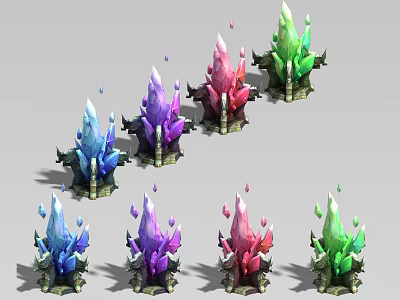 Colorful Crystal Decorations In Garden Landscape With Blue Purple Pink Green Hues 3d model