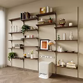 Stylish Modern Living Room Interior With Multi Tiered Wall Shelves And Decorative Books Plants Vases