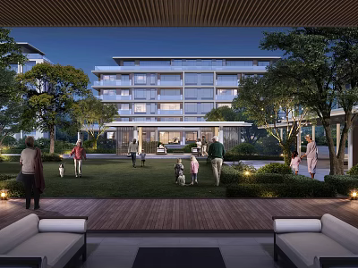 Modern Residential Area With Multistory Buildings Green Lawns And People Enjoying Outdoor Activities 3d model