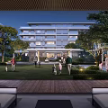 Modern Residential Area With Multistory Buildings Green Lawns And People Enjoying Outdoor Activities