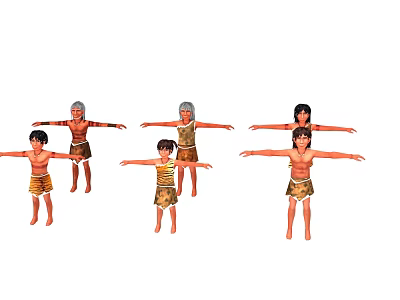 Group of Men Standing with Arms Outstretched in Traditional Tribal Short Skirts 3d model