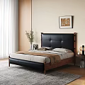 Modern Vintage Solid Wood Leather Bed For Cozy Stylish Bedroom Home Interior Decoration