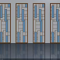 Four Wooden Framed Flush Doors With Geometric Patterns And Blue Panels 3d model