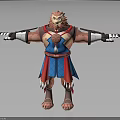 Lion Headed Humanoid Character 3D Model With Blue Red Outfit Armor And Arms Outstretched
