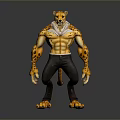 3D Cheetah Humanoid Character With Muscular Body Black Pants And Spotted Yellow Skin