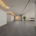 Elegant Hotel Lobby Interior Design With Wooden Accent Wall Gray Flooring And Green Plants