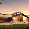 Traditional Curved Roof Detached Villa With Central Courtyard And Lush Greenery Surroundings
