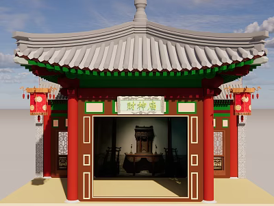 Ancient Chinese Architecture Traditional Pagoda Style With Roof Tiles Red Lanterns And Entrance Gate 3d model
