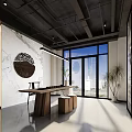 Modern Conference Room With Large Windows Round Table Chairs And Glass Partitions