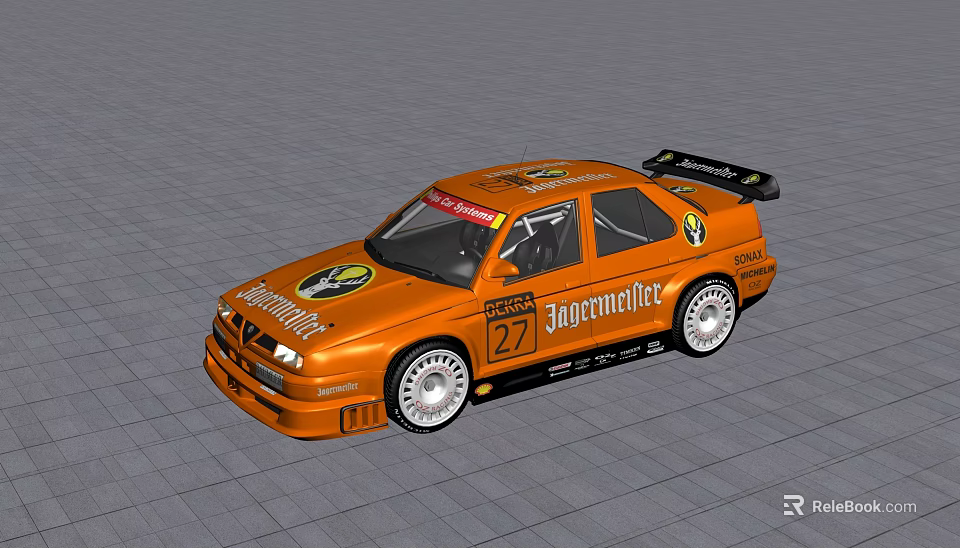 Orange Racing Car With Number 27 Jägermeister Logo And Racing Decals 3d model 
