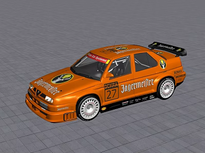 Orange Racing Car With Number 27 Jägermeister Logo And Racing Decals 3d model