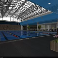 Indoor Swimming Pool With Blue Water Lounge Area Natural Light And Green Plants