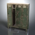 Vintage Green Metal Locker With Four Doors And One Open Door Showing Rusty Texture