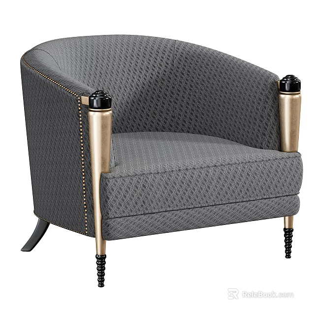 Gray Fabric Upholstered Single Sofa With Gold Armrests And Black Accents Design 3d model 