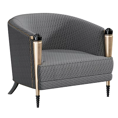 Gray Fabric Upholstered Single Sofa With Gold Armrests And Black Accents Design 3d model