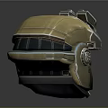 Futuristic Golden Metallic Helmet With Shiny Surface And Mechanical Details