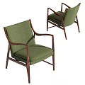 Modern Green Fabric Accent Chair With Wooden Arms And Legs Design