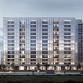 Modern High Rise Buildings with Glass Curtain Walls and Balconies in Urban Environment