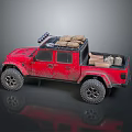 Red Off Road Vehicle With Roof Rack Cargo Bed And Large Off Road Tires