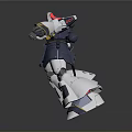 Gray Armored Robot Character With Red Head And Mechanical Weapon Arm
